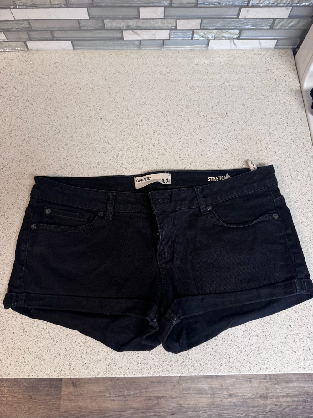 Garage Black Stretch Denim Cuffed Women’s Shorts